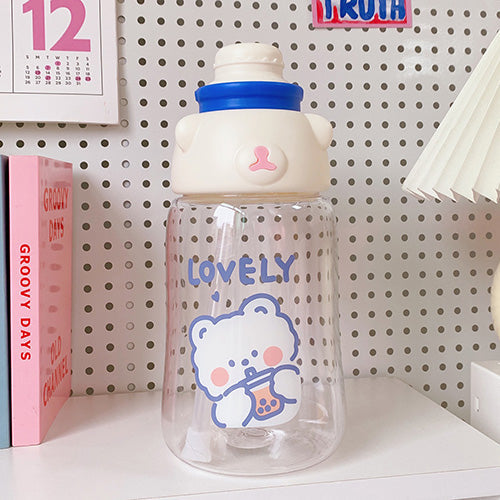 Large Capacity Water Bottle Cup With Lid Straw Summer Student Portable Water Bottles Outdoor Sports Cartoon Plastic Cups