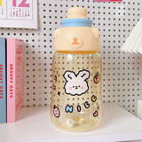 Large Capacity Water Bottle Cup With Lid Straw Summer Student Portable Water Bottles Outdoor Sports Cartoon Plastic Cups