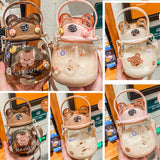 Large-capacity Cartoon Bear Straw Cup Cute Big Belly Cup Portable Student Child Water Bottle Adult Summer Drinking Cup