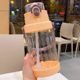 Cute Bear Water Bottle With Straw Sport Plastic Portable Handle Large Bicycle Drinking Bottles BPA Free