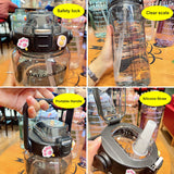 2 Liter Water Bottle with Straw Female Jug Girls Portable Travel Sports Kettle with Time Marker Plastic Drinking Bottle