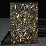 Anaglyph Cat Notebook Cartoon Cat Retro Planner Bronze Book School Supplies Office Culture and Education