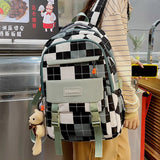 Lhzstore Tartan Schoolbag Female Harajuku Junior High School University Birthday Department Large Capacity Backpack