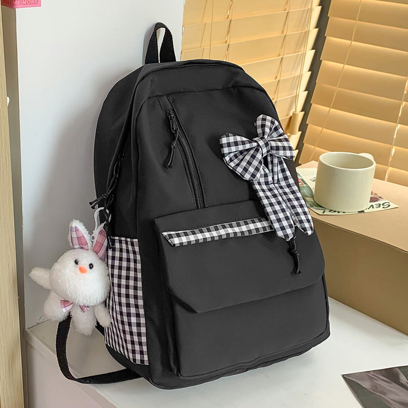 Lhzstore  Women School Bag Female Middle School Student Girl Cute Bow Backpack Junior High School Student Large Capacity Back Pack