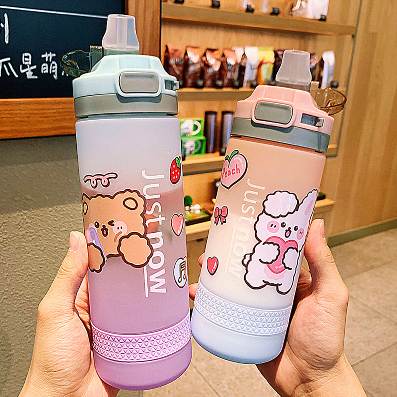 Kawaii Frosted Gradient Water Bottle For Children Girls Plastic Creative Portable Milk Juice Cartoon Drinking Bottles
