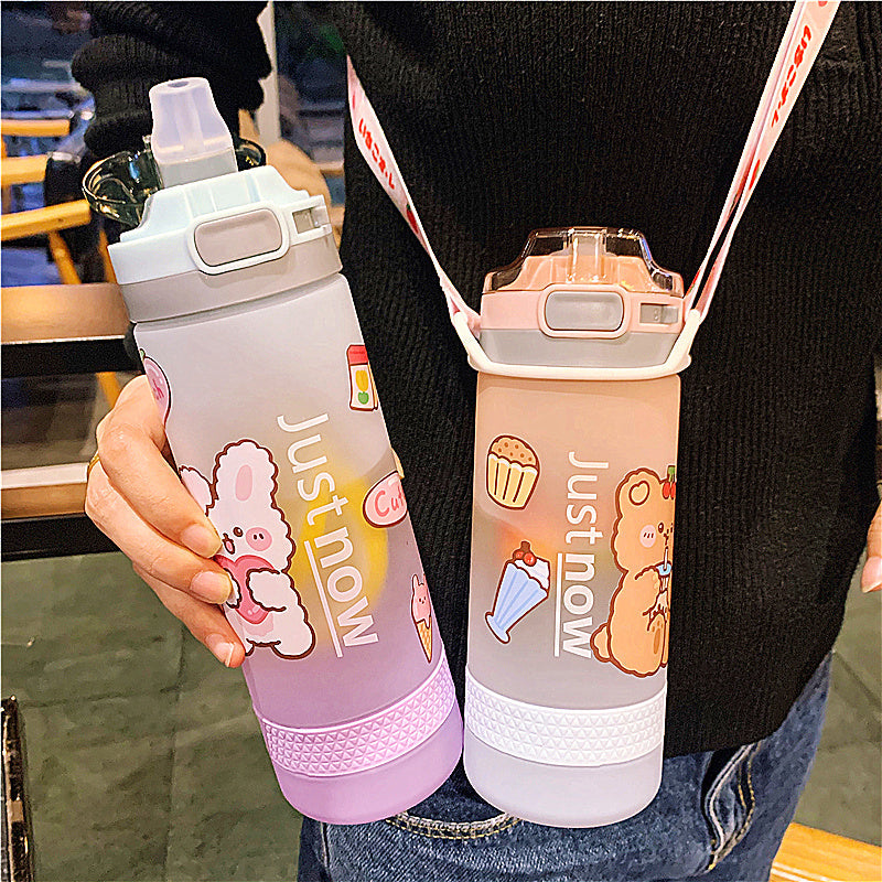 Kawaii Frosted Gradient Water Bottle For Children Girls Plastic Creative Portable Milk Juice Cartoon Drinking Bottles