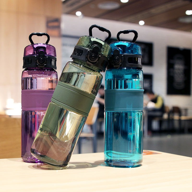 Multicolor Outdoor Portable Sports Water Bottle Bounce Student Water Cup Handle Portable Outdoor Travel Plastic Cup
