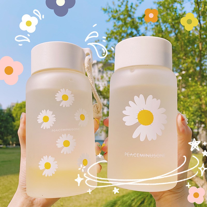 Small Daisy Transparent Plastic Water Bottles BPA Free Creative Frosted Water Bottle With Rope Kids Girl Travel Tea Cup