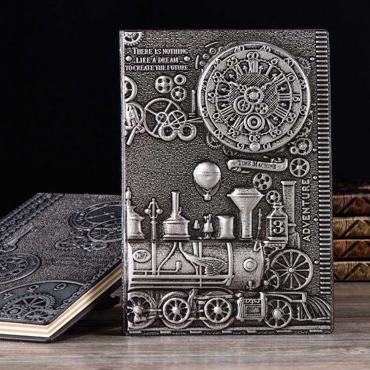 A5 Retro Notebook 3D Steampunk Engraving Effect Journal PU Travel Note Book Train Printing Decoration Diary Exquisite Book Gift