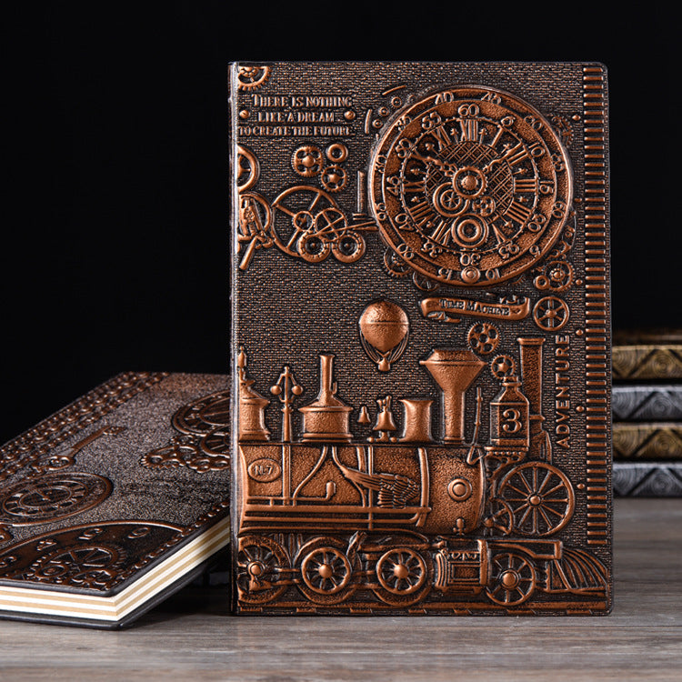 A5 Retro Notebook 3D Steampunk Engraving Effect Journal PU Travel Note Book Train Printing Decoration Diary Exquisite Book Gift