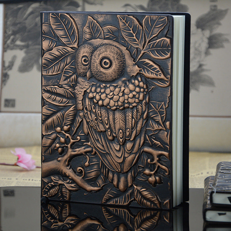 Anaglyph Gilding Owl Notebook Retro Planner Bronze Book School Supplies Office Culture and Education