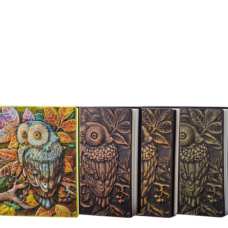 Anaglyph Gilding Owl Notebook Retro Planner Bronze Book School Supplies Office Culture and Education