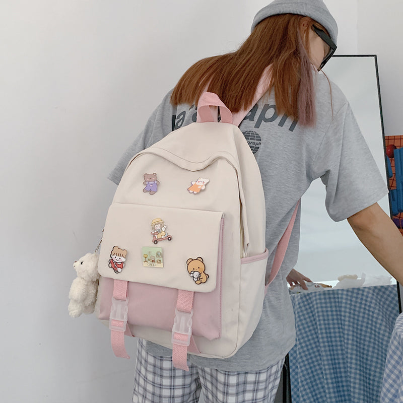 lhzstore Aesthetic Backpack Campus Cute Women's Backpacks for Girls Schoolbag for Teens Harajuku Junior High School Student Backpack