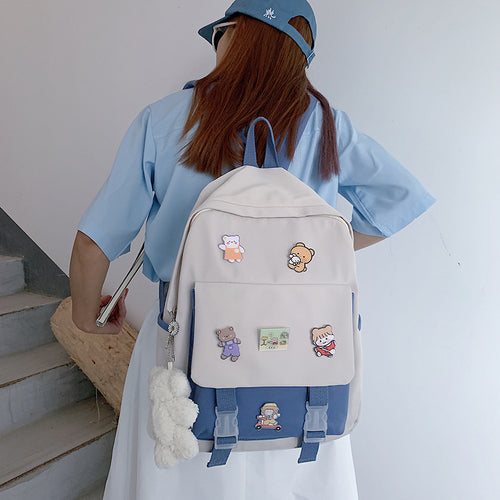 lhzstore Aesthetic Backpack Campus Cute Women's Backpacks for Girls Schoolbag for Teens Harajuku Junior High School Student Backpack