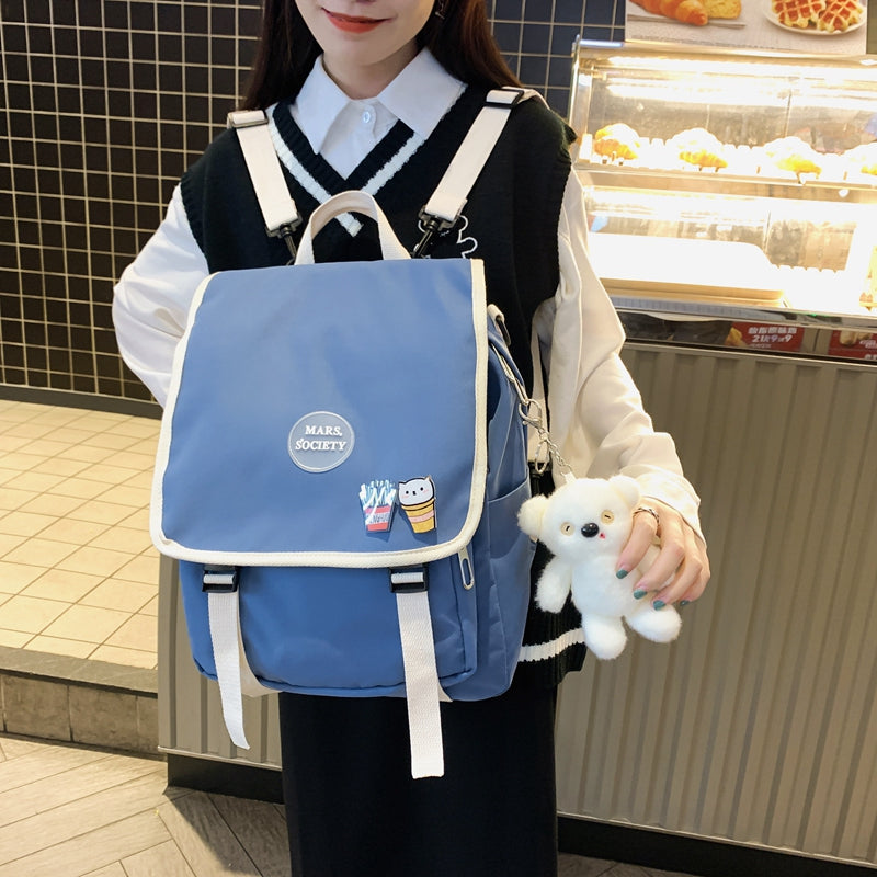 lhzstore Aesthetic Backpack Cute Backpack Thick Waterproof Student Shoulder Bag Teenage Girl Kawaii Badge Backpacks