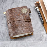 Carved Leather Notebook Retro Brown Travel Journal DIY Handmade Notebooks Loose-leaf Book Portable Sketchbook Exquisite Gift