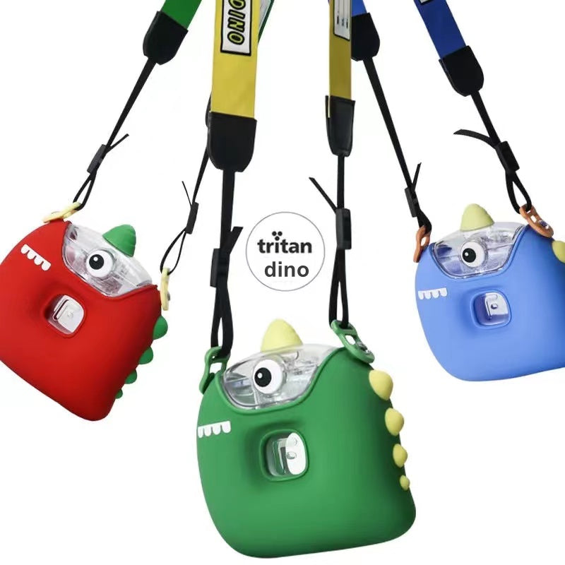 Creative Cute Dinosaur Shape Kettle Kids Water Bottle With Straw Outdoor Anti fall Portable Strap Plastic Water Cup BPA Free