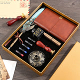 Creative Feather Fountain Pen Set With Ink Bag Engraving Ink Extraction Tube Pencil Feather Notebook Fire Paint Seal Gift Box