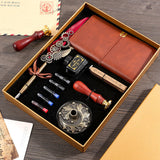 Creative Feather Fountain Pen Set With Ink Bag Engraving Ink Extraction Tube Pencil Feather Notebook Fire Paint Seal Gift Box