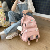 lhzstore Aesthetic Backpacks Cute Badge Women Backpack Harajuku  School Bag Large Capacity Light Travel Knapsack