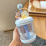 Cute Bear Tritan Water Bottle BPA Free Summer Cold Drink Cup With Straw Portable Kids Girls Student Juice Milk Shaker Bottles