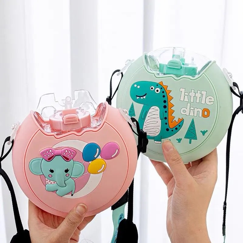 Cute Cartoon Dinosaur Elephant Donuts Water Bottle for Kids Creative Silicone Portable Children Cup with Straw Student Gift
