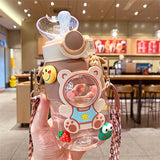 Cute Children Water Bottle Large Capacity Cartoon Plastic Straw Cups With Straps Portable Outdoor Travel School Drinking Bottles