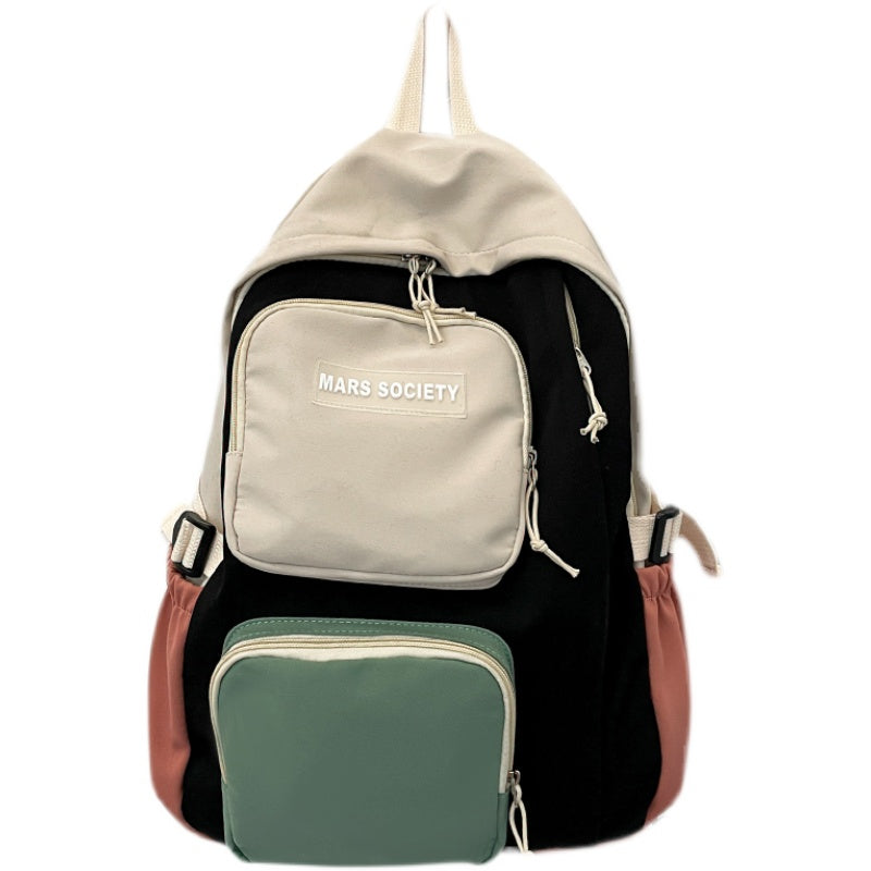 Lhzstore Aesthetic Backpack Women Backpack Harajuku Panelled School Bags for Teenage Girls Campus Large Capacity Travel Backpacks