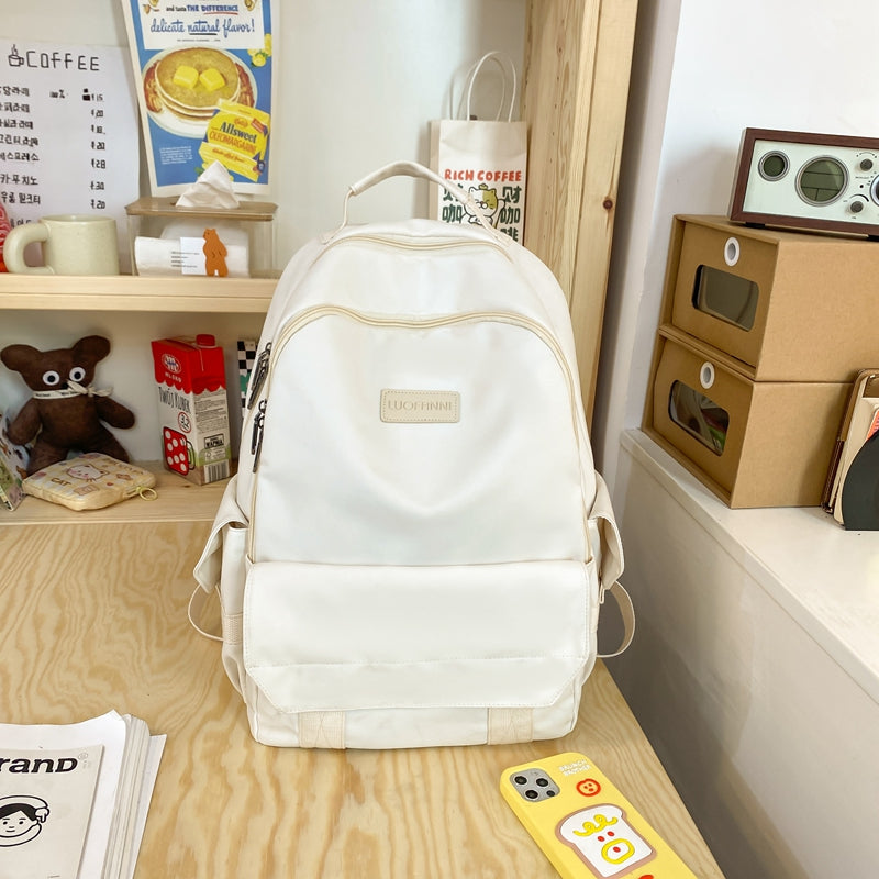 lhzstore Aesthetic Backpack Large Capacity Solid Color Women Backpack Travel Bag Student Cool Backpack Big Schoolbag Bookbag