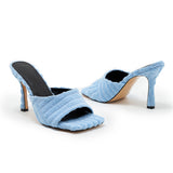 Woolen Thread Open Toe Stilettos Heels Slip-on Sandals