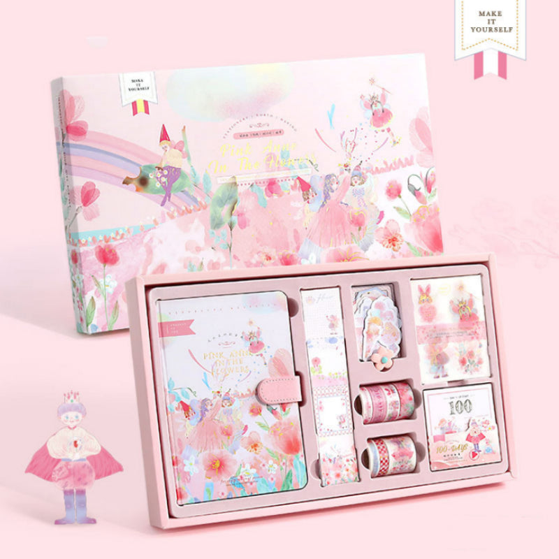 Fairy Tale Notebook with Stickers Tape Hand Book Set Gift Box Pink Purple Girl Diary Student School Stationery
