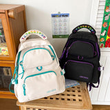 lhzstore Aesthetic Backpack Badge Rucksack Girls School Bag High Capacity Women Backpack Female Cute Leisure Travel bag