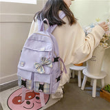 lhzstore Kawaii Backpack Women Backpack Cute Bow Decoration School Bag For Girls Large Capacity Backpacks Traveling Backpacks