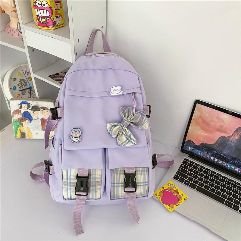 lhzstore Kawaii Backpack Women Backpack Cute Bow Decoration School Bag For Girls Large Capacity Backpacks Traveling Backpacks