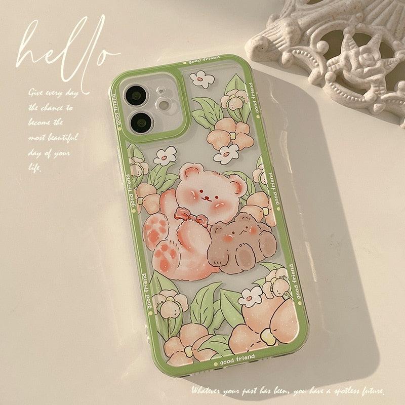 Kawaii Retro Garden Bear Friends iPhone Case