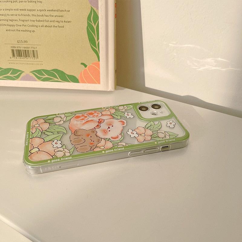 Kawaii Retro Garden Bear Friends iPhone Case