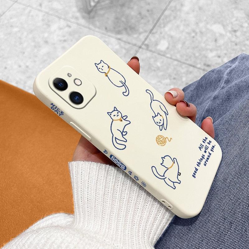 Kawaii Cat & Duck Cartoon iPhone Case