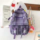 lhzstore Plaid Backpack Harajuku Kawaii Women's Backpack Casual University Bags For Girls Large Capacity Backpacks