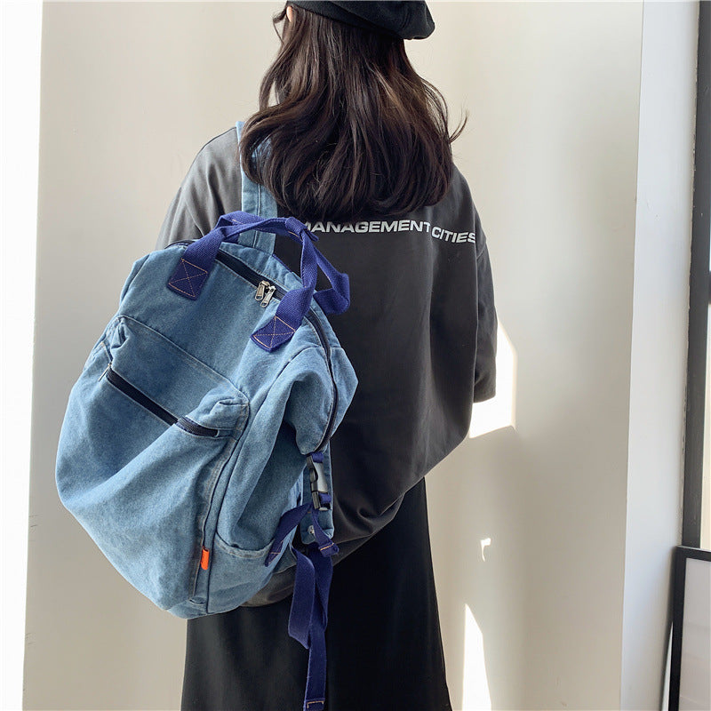 lhzstore Aesthetic Backpack Casual Large Backpacks for Women Denim Travel Bag Travel Rucksacks Backpacks For High Schoolers
