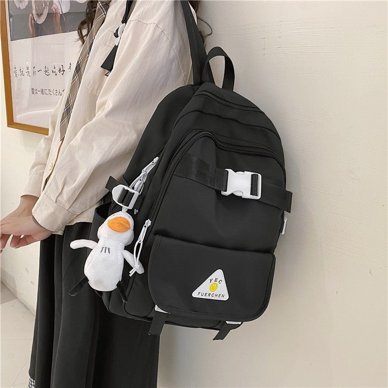 lhzstore Aesthetic Backpack Kawaii Pendant Women Backpack Nylon School Bag For Teenage Girls Large Capacity Travel Backbags