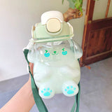 Kawaii Rabbit Straw Water Bottle For Girls School Summer Cute Kids Double Drinking Plastic Cup With Strap Handle Large Bottles