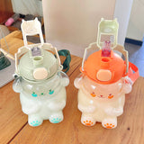 Kawaii Rabbit Straw Water Bottle For Girls School Summer Cute Kids Double Drinking Plastic Cup With Strap Handle Large Bottles