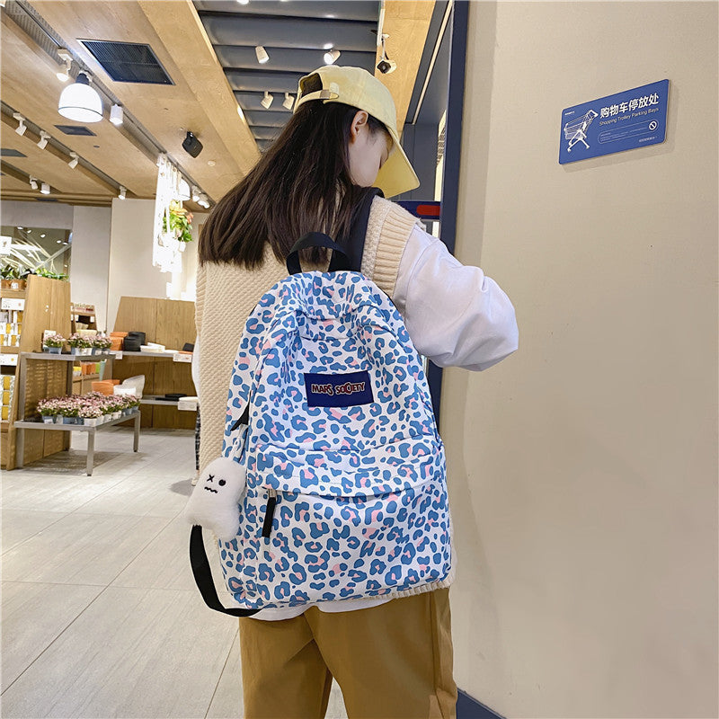 lhzstore Aesthetic Backpack Leopard Print College Student Schoolbag Large Capacity Waterproof Backpack Simple Girl Rucksack