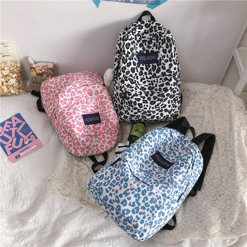 lhzstore Aesthetic Backpack Leopard Print College Student Schoolbag Large Capacity Waterproof Backpack Simple Girl Rucksack
