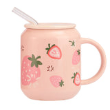 Creative Cute Fruit Ceramic Mug With Straw Ins Style Strawberry Cup Water Bottle for Girls Couple Porcelain Mugs Coffee Cups