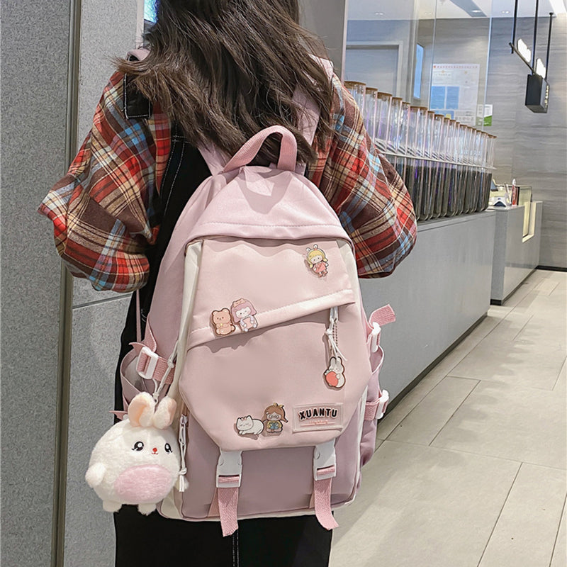 lhzstore Aesthetic Backpack Diagonal Zipper Color Match Teenage Girl Backpack Bag Women Backpacks College Student Schoolbag