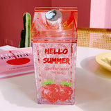New Kawaii Ice Fruit Bottle With Straw Fashion Double Layer Cold Ice Cup Creative Square Milk Box Plastic Water Bottles BPA Free