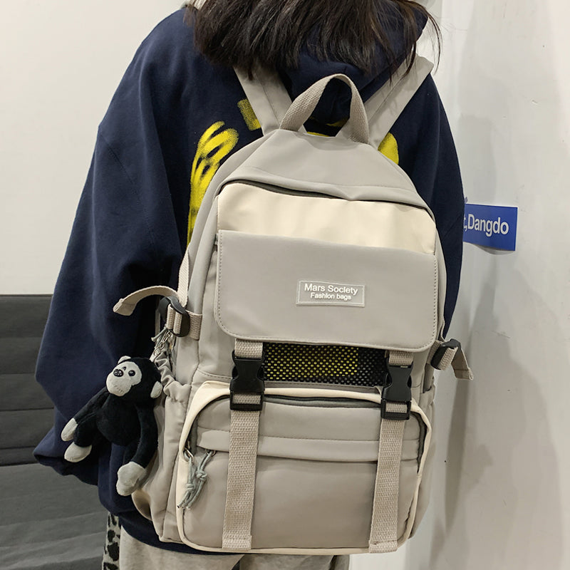 lhzstore Aesthetic Backpack Girl School Backpack Women Buckle Student Schoolbag Large Capacity Travel Bag Teenage Backpacks