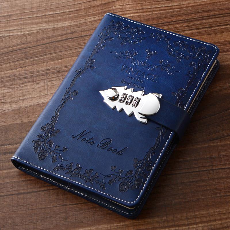 PU Leather A5 Planner Retro Notebooks And Journals Diary With Lock Agenda Password Note Books For School Notebooks Supplies