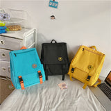 lhzstore Aesthetic Backpack Solid Color Women Backpack Teenage Girl College Schoolbag Flip  Book Bag Large Capacity  Rucksack